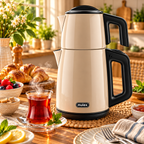 MULEX Tee-Express Türkischer Teekocher 2,0 L – Edelstahl Beige