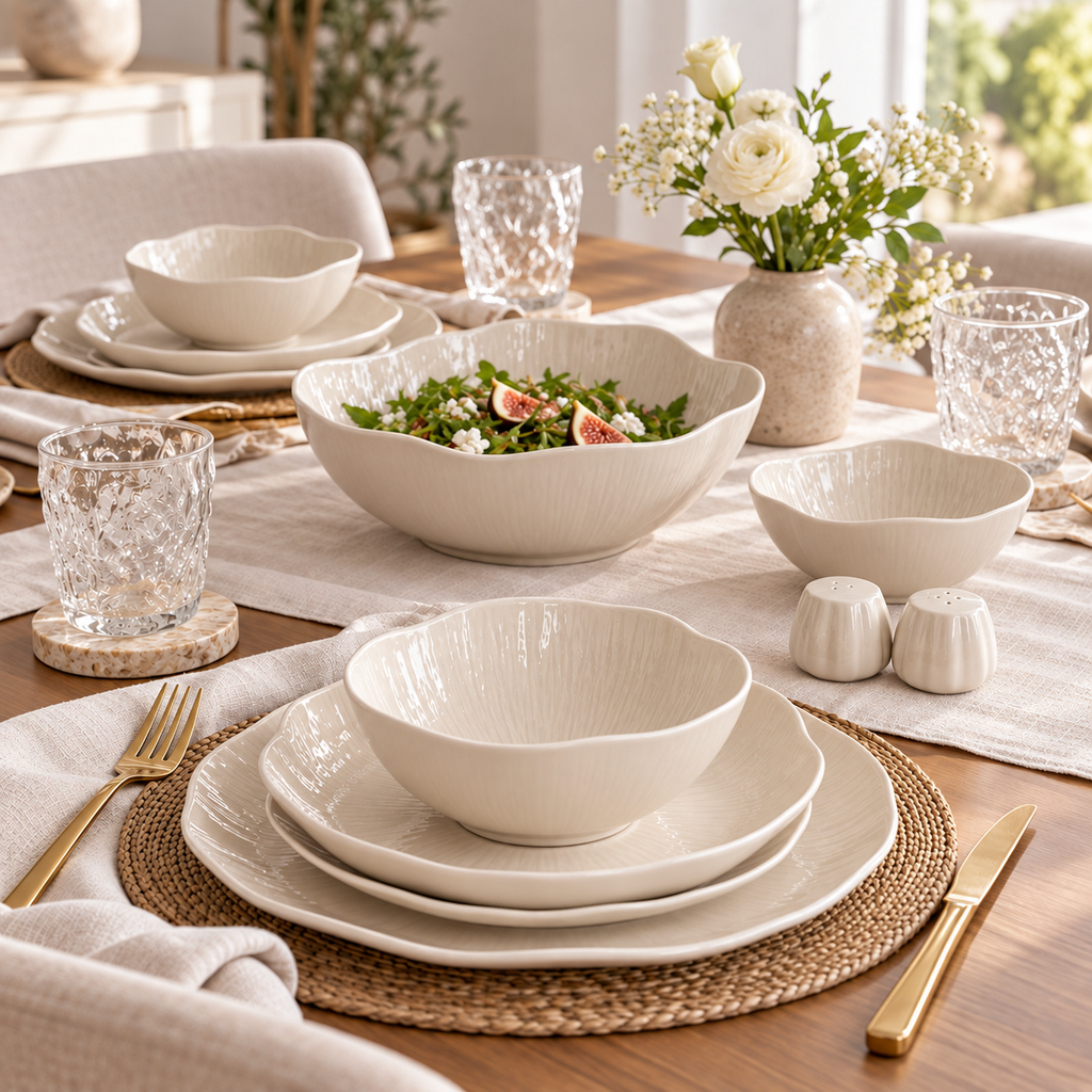CERMICO Geschirrset Beige – 27-teilig für 6 Personen
