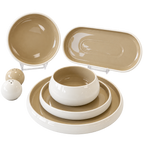 CHUBBY Geschirrset Weiß/Beige – 27-teilig für 6 Personen