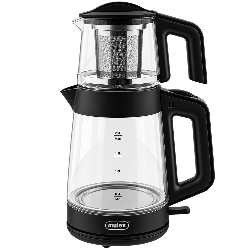 MULEX Tee-Express 2-in-1 Teekocher aus Glas 2,0 L – Schwarz