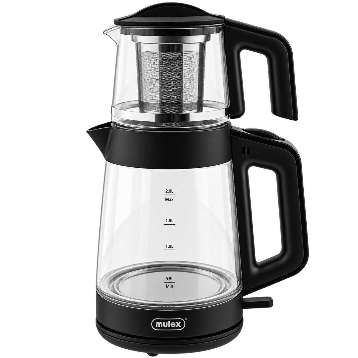 MULEX Tee-Express 2-in-1 Teekocher aus Glas 2,0 L – Schwarz
