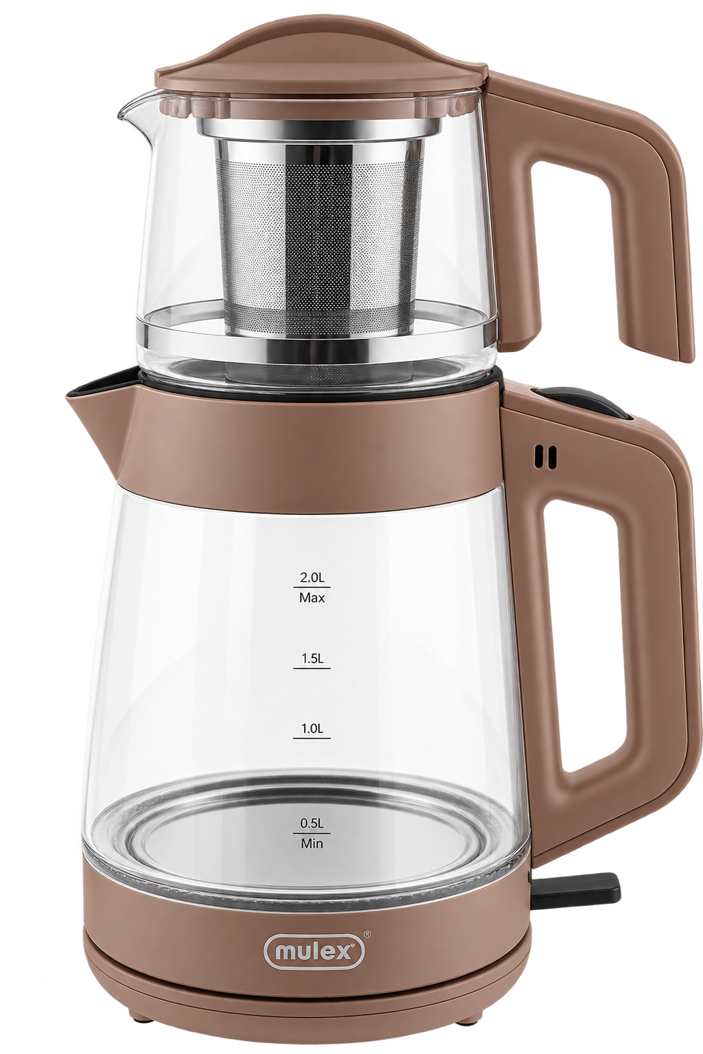 MULEX Tee-Express 2-in-1 Teekocher aus Glas 2,0 L – Kupfer-Beige