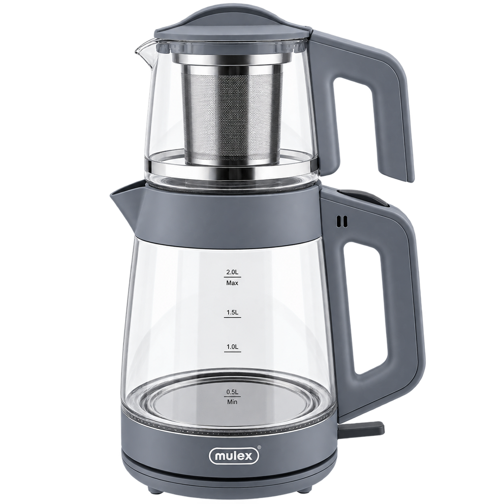 MULEX Tee-Express 2-in-1 Teekocher aus Glas 2,0 L – Grau