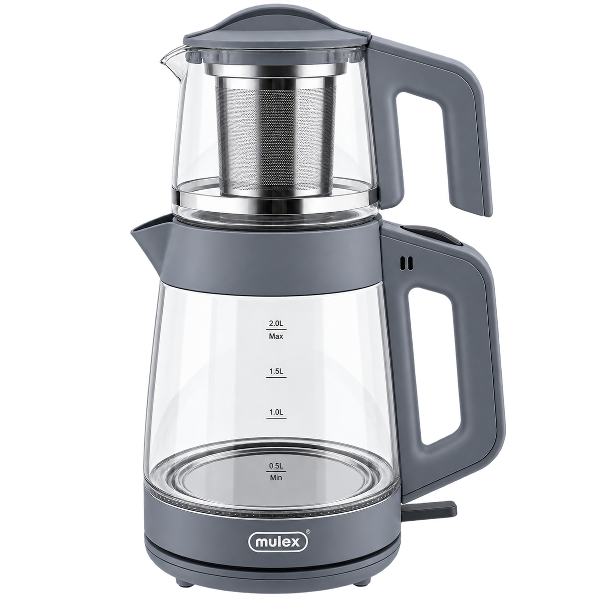 MULEX Tee-Express 2-in-1 Teekocher aus Glas 2,0 L – Grau