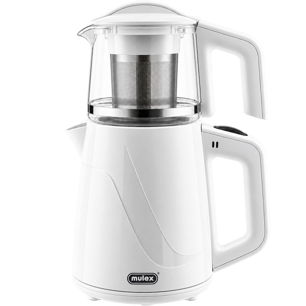 MULEX Tee-Express 2-in-1 Teekocher 2,0 L – Weiß mit Glaskanne
