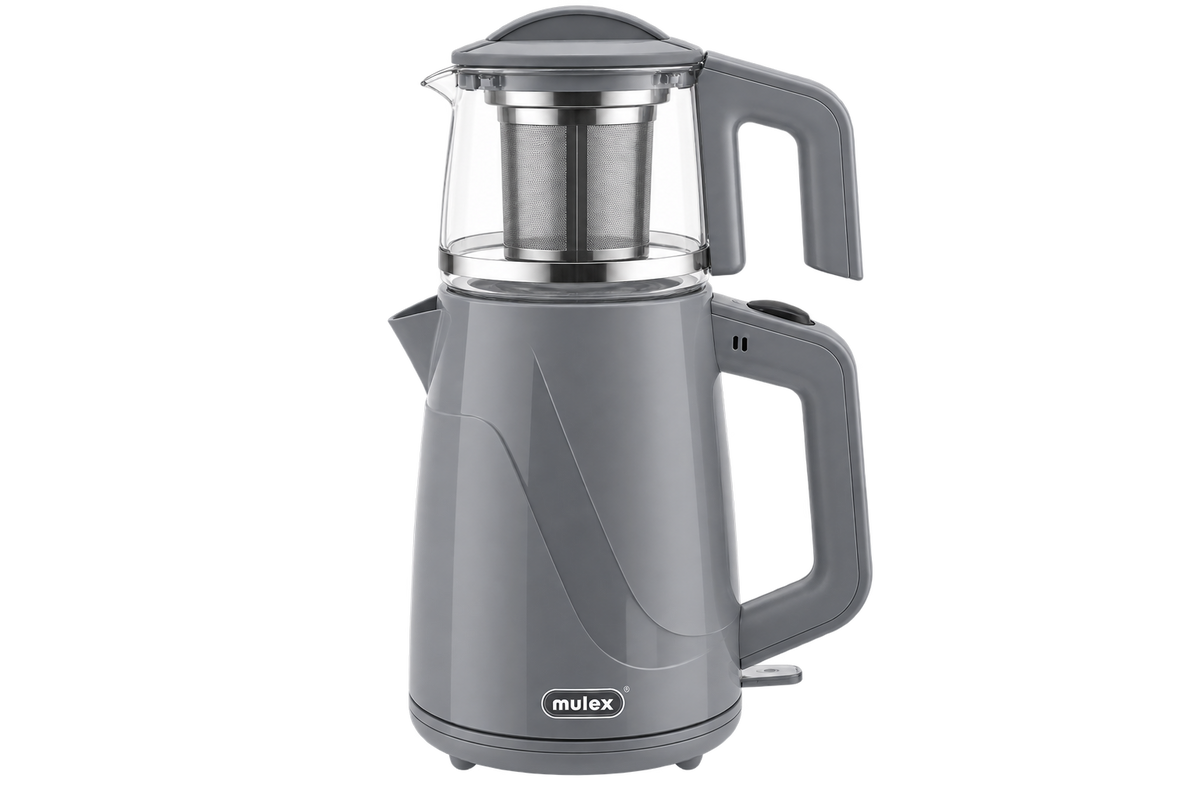MULEX Tee-Express 2-in-1 Teekocher 2,0 L – Grau mit Glaskanne