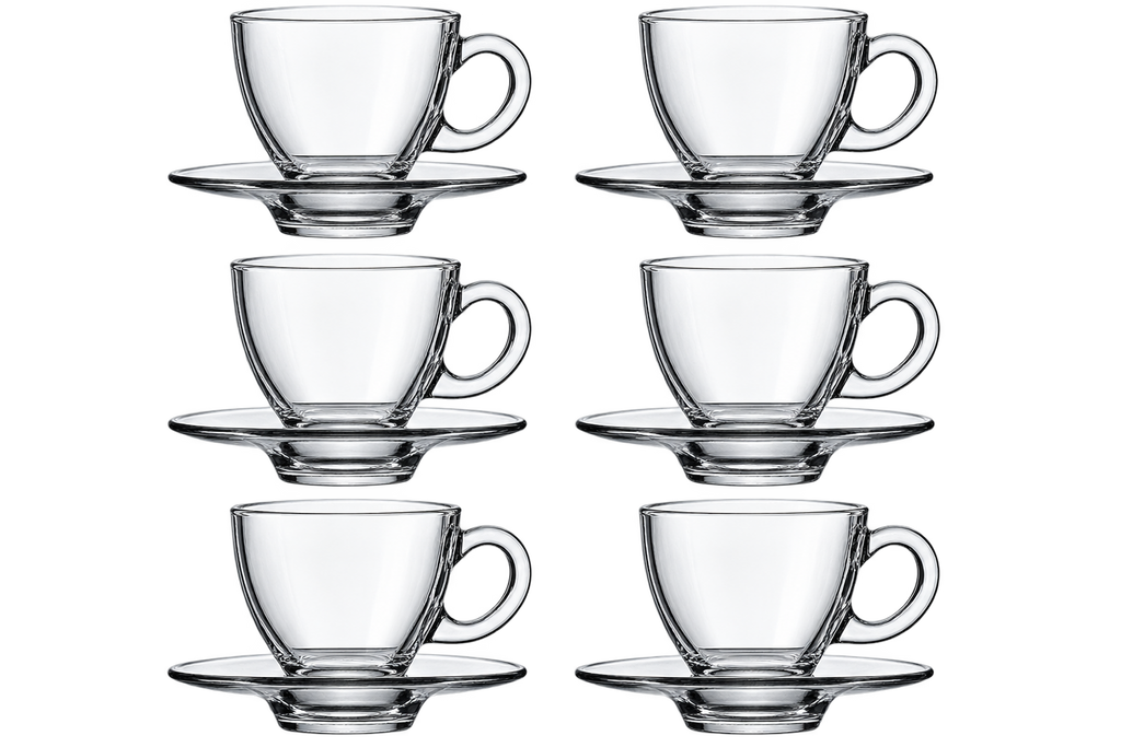 Paşabahçe AQUA Tee- & Kaffeegläser mit Untertassen 6er-Set