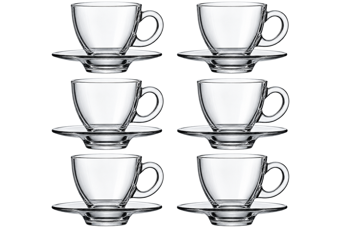 Paşabahçe AQUA Tee- & Kaffeegläser mit Untertassen 6er-Set