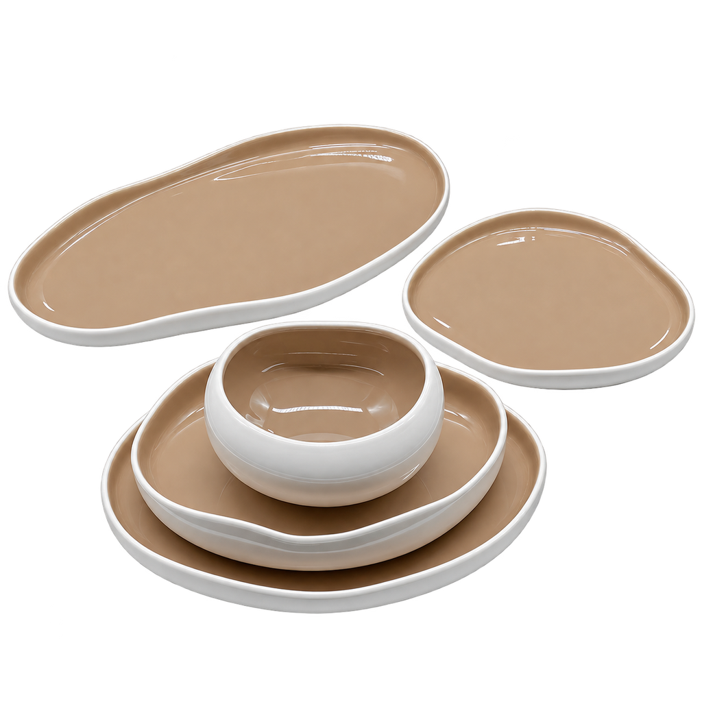 MULEX LIVA Geschirrset Beige/Weiß 27-teilig – für 6 Personen