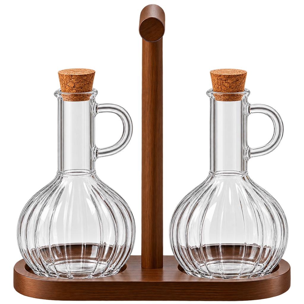 MULEX Öl- & Essigspender 2er-Set mit Holzständer – 320 ml