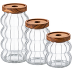 MULEX Wave Vorratsgläser mit Holzdeckel 3er-Set