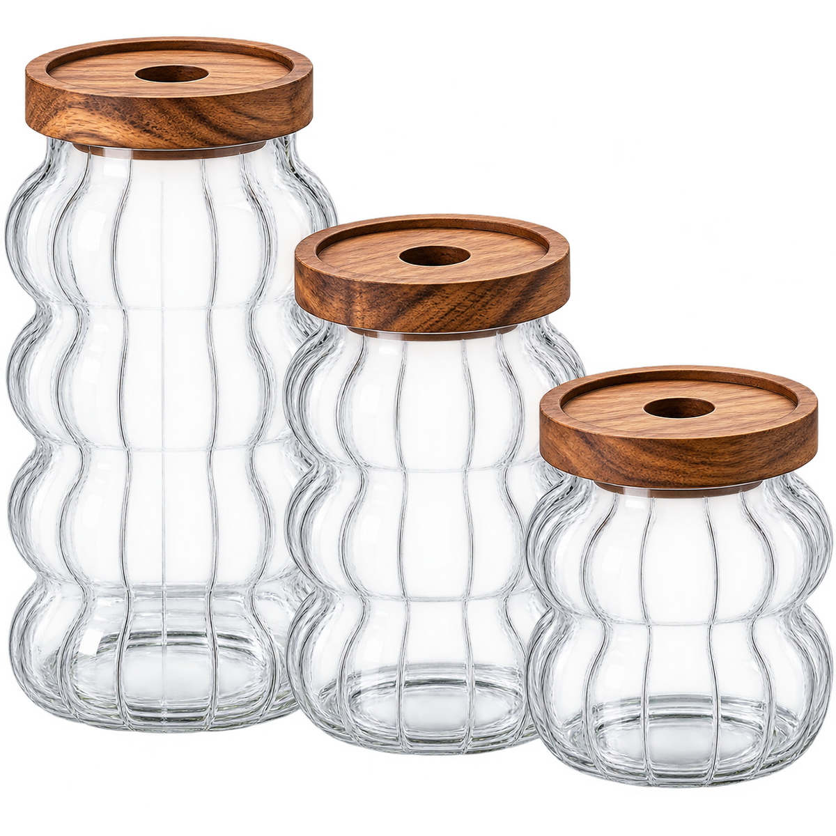 MULEX Wave Vorratsgläser mit Holzdeckel 3er-Set