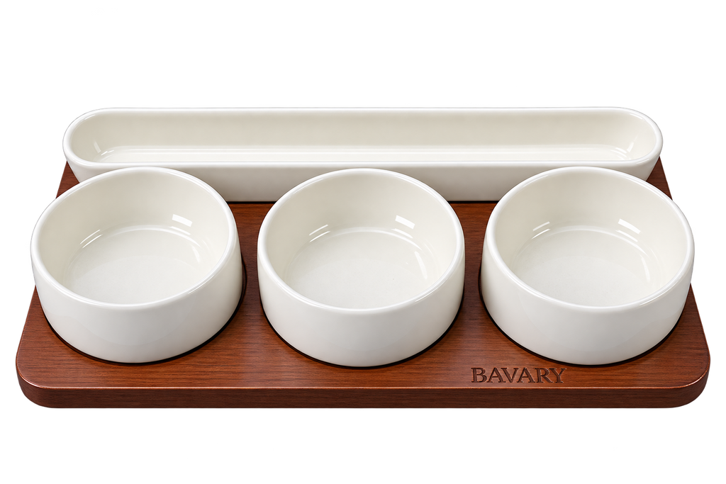 SORA Servierschalen mit Akazienholz-Tablett – 5-teilig