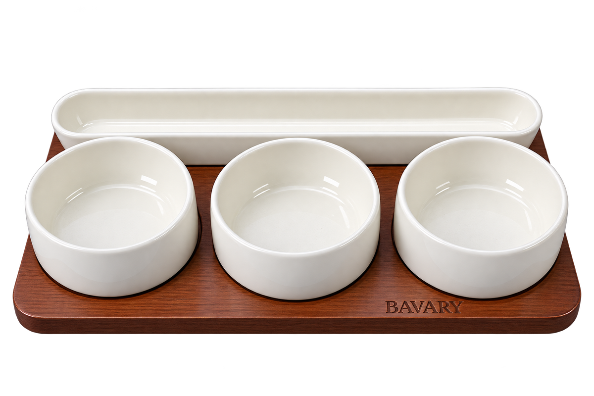 SORA Servierschalen mit Akazienholz-Tablett – 5-teilig