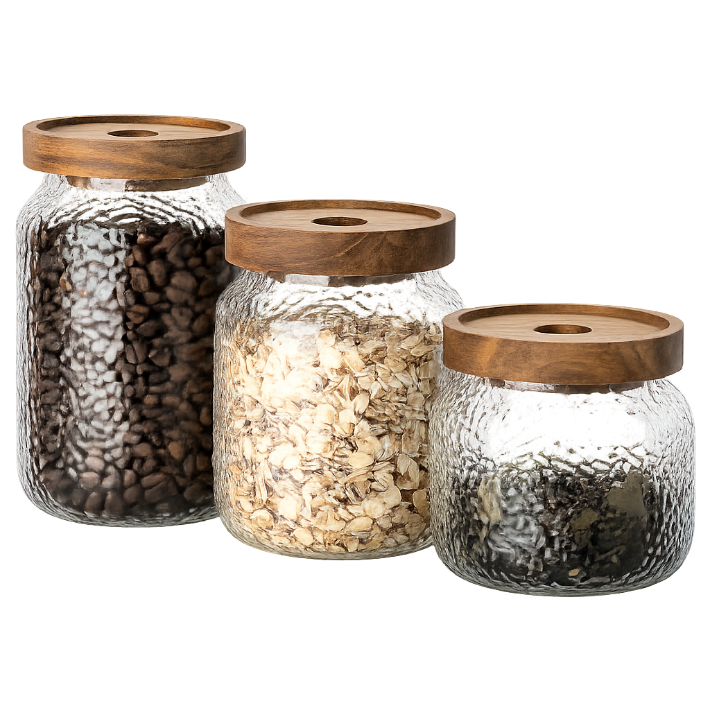 MULEX VISBY Aufbewahrungsset 3-teilig aus Borosilikatglas mit Holzdeckel