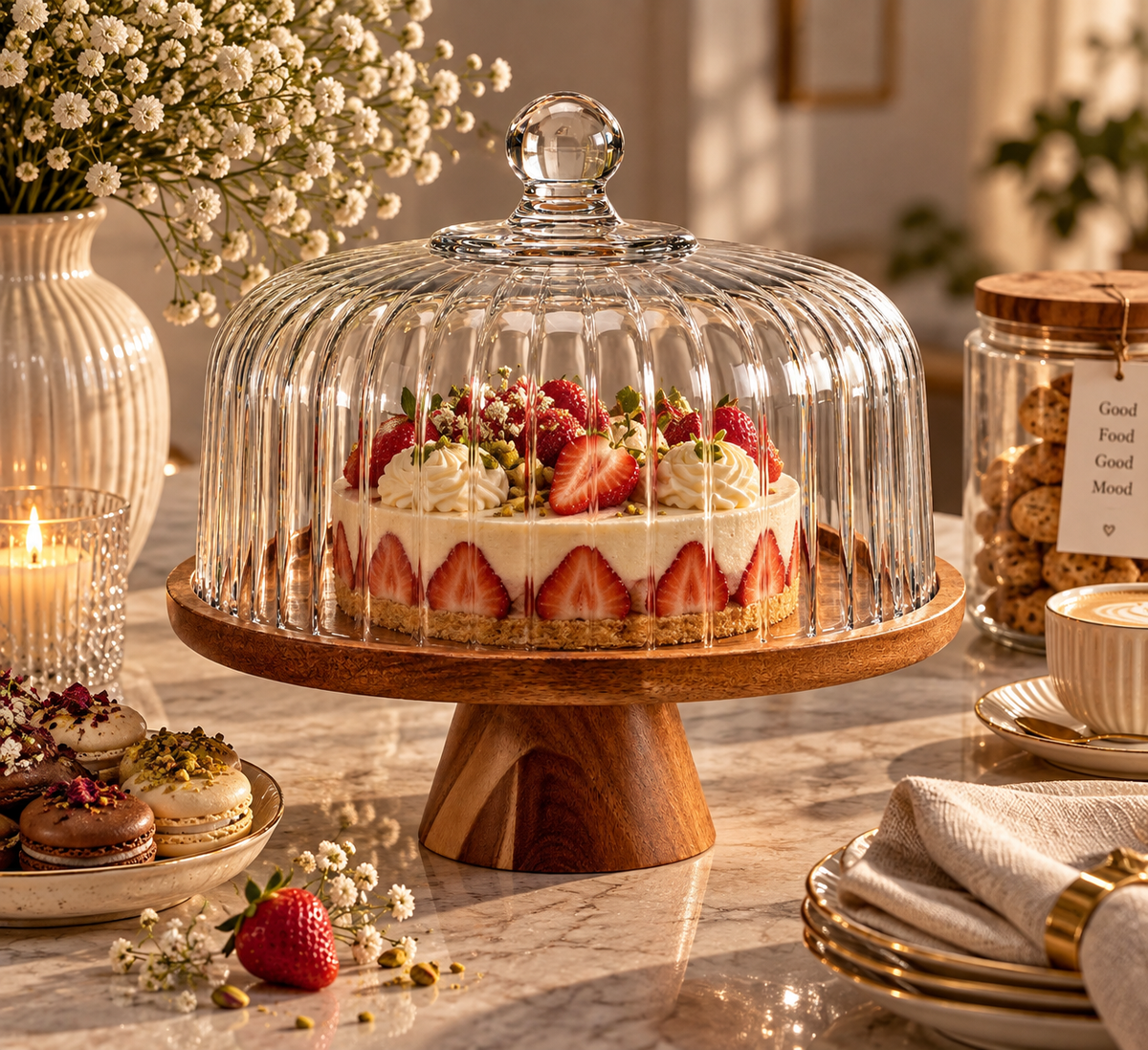 Akazienholz Patisserie mit Glasdeckel – Klein