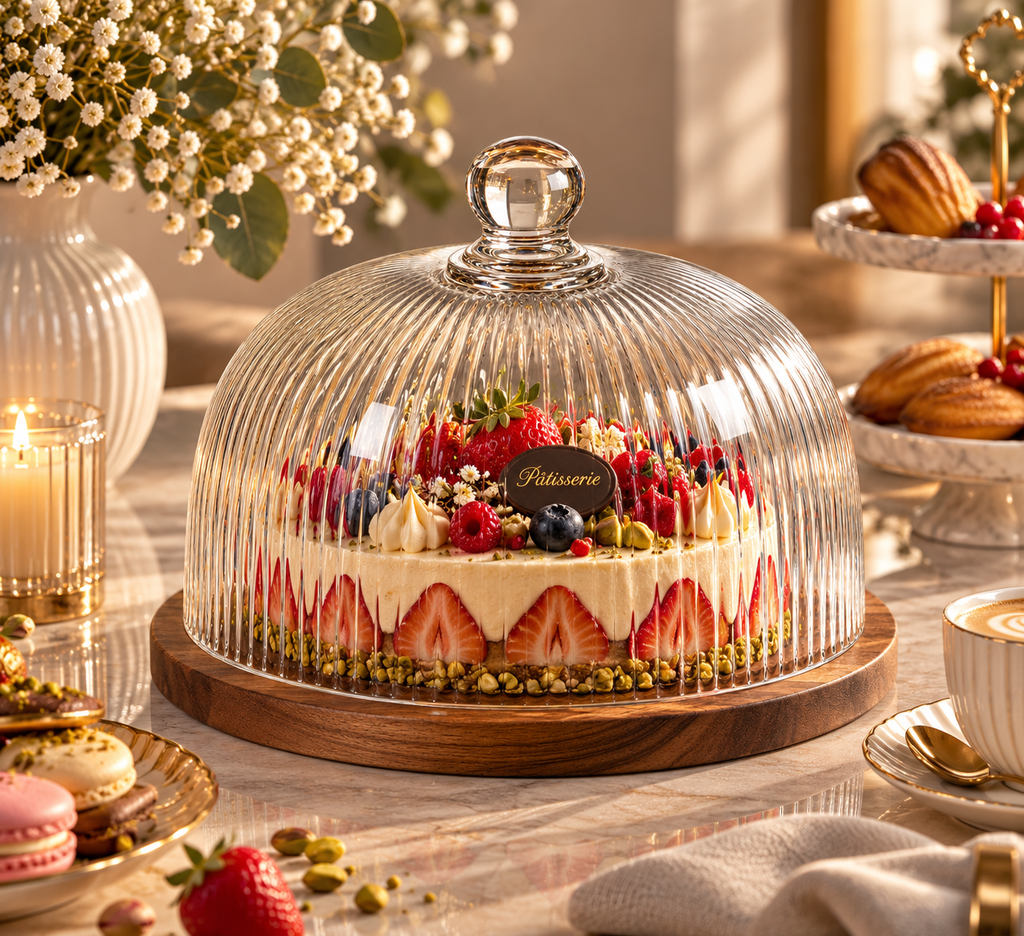 Akazie RIFFLE Patisserie mit Glasdeckel – Klein