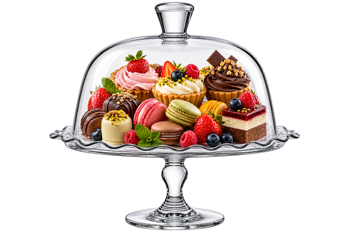 Paşabahçe PETITE PATISSERIE Servierteller mit Fuß & Glasdeckel