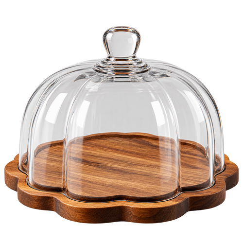 Akazienholz LOTUS Patisserie mit Glasdeckel – Klein