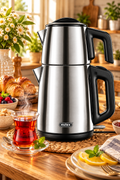 MULEX Tee-Express Türkischer Teekocher 2,0 L – Edelstahl Mattiert