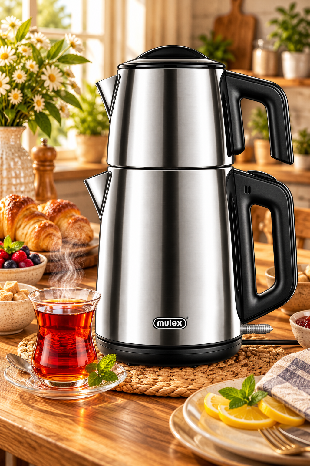MULEX Tee-Express Türkischer Teekocher 2,0 L – Edelstahl Mattiert