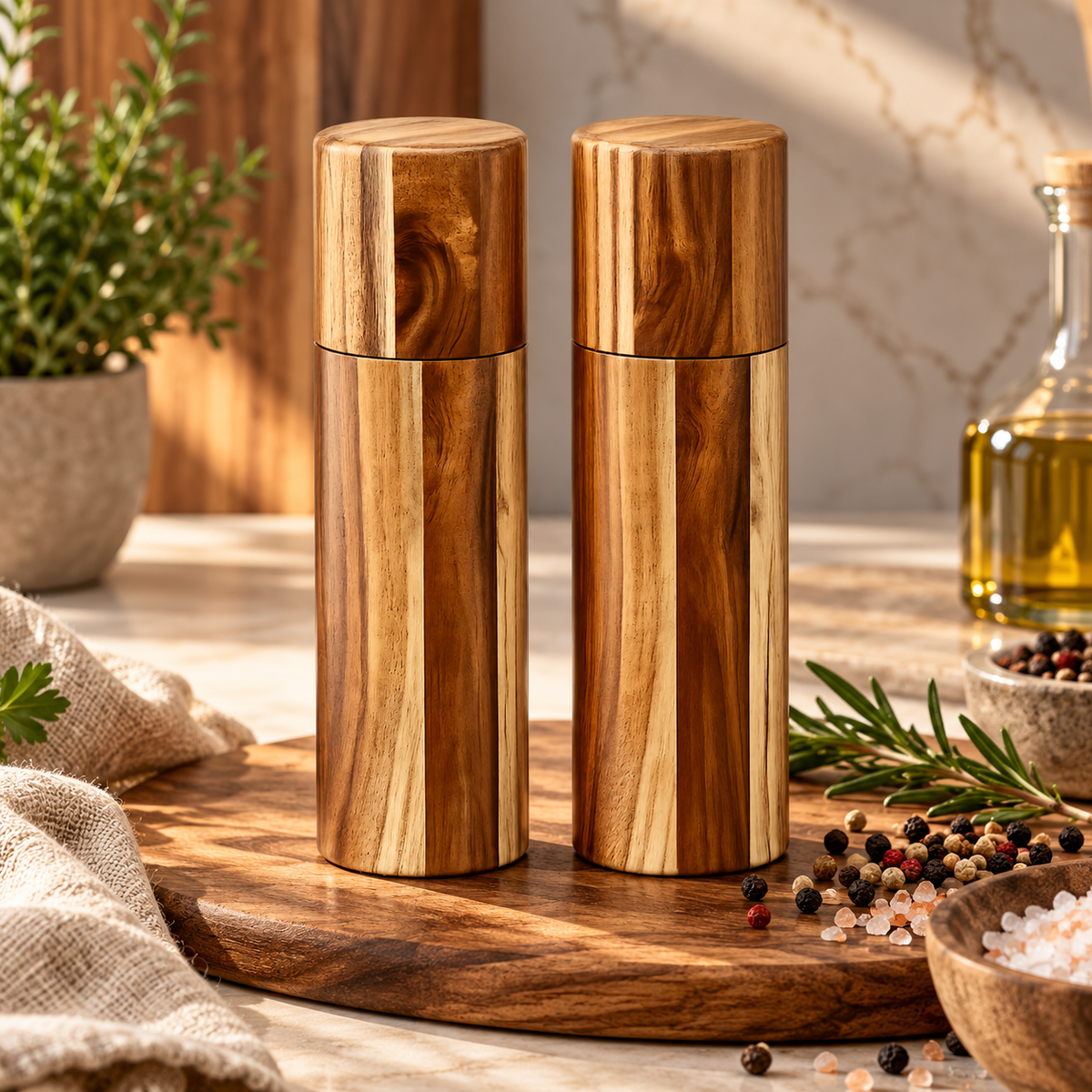 Akazienholz Salz- & Pfeffermühlen Set – 20 cm (2er Set)