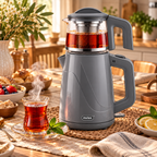 MULEX Tee-Express 2-in-1 Teekocher 2,0 L – Grau mit Glaskanne
