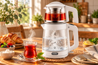 MULEX Tee-Express 2-in-1 Teekocher aus Glas 2,0 L – Weiß