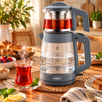 MULEX Tee-Express 2-in-1 Teekocher aus Glas 2,0 L – Grau