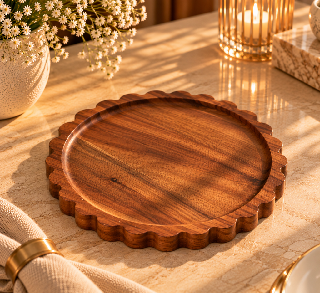 Akazienholz Servierplatte in Blütenform – 26 cm