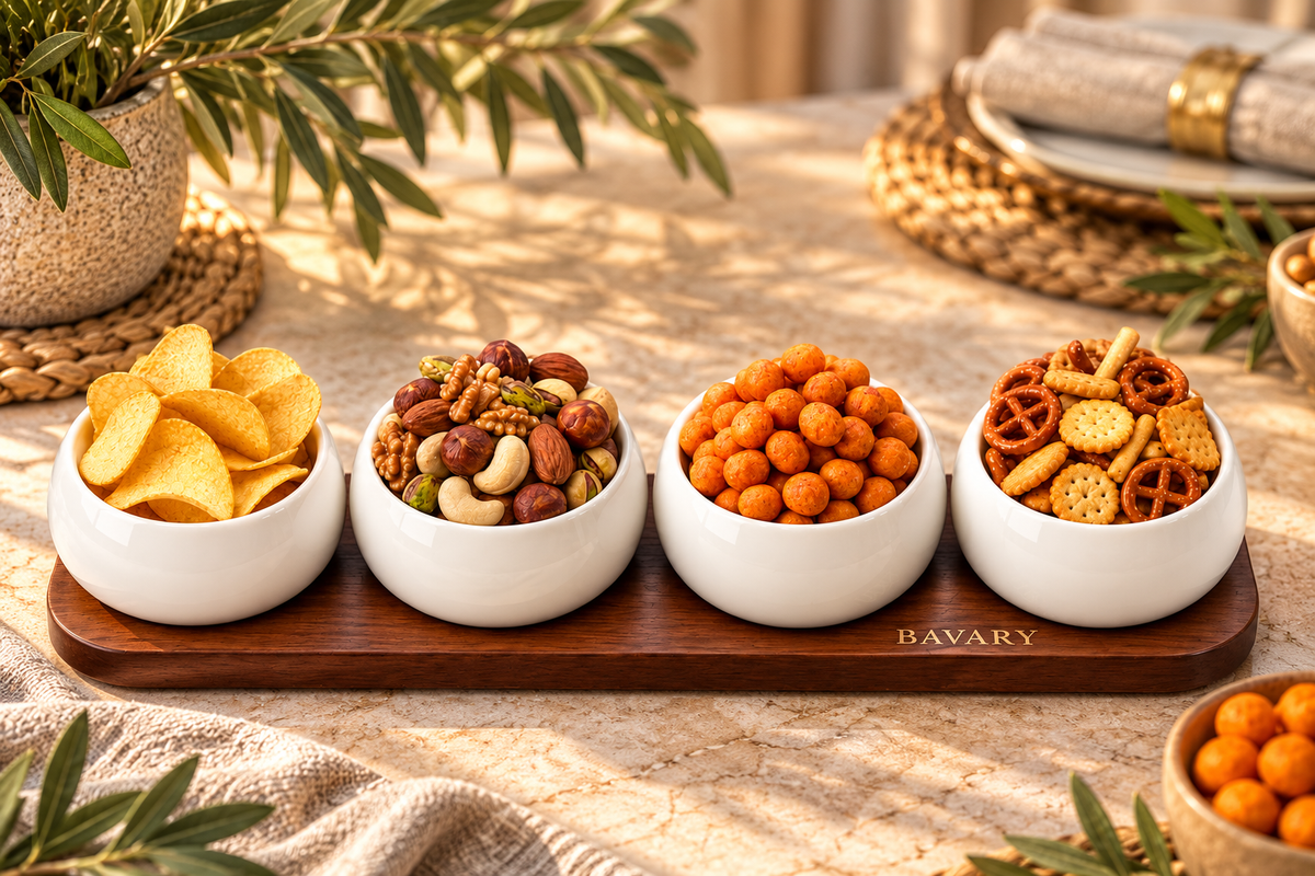 CHUBBY Snackschalen mit Akazienholz-Tablett – 5-teilig
