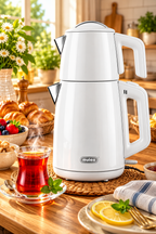 MULEX Tee-Express Türkischer Teekocher 2,0 L – Edelstahl Weiß