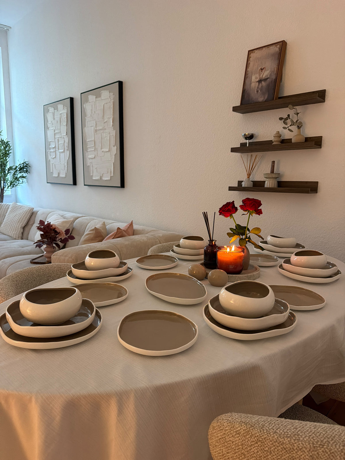 MULEX LIVA Geschirrset Beige/Weiß 27-teilig – für 6 Personen