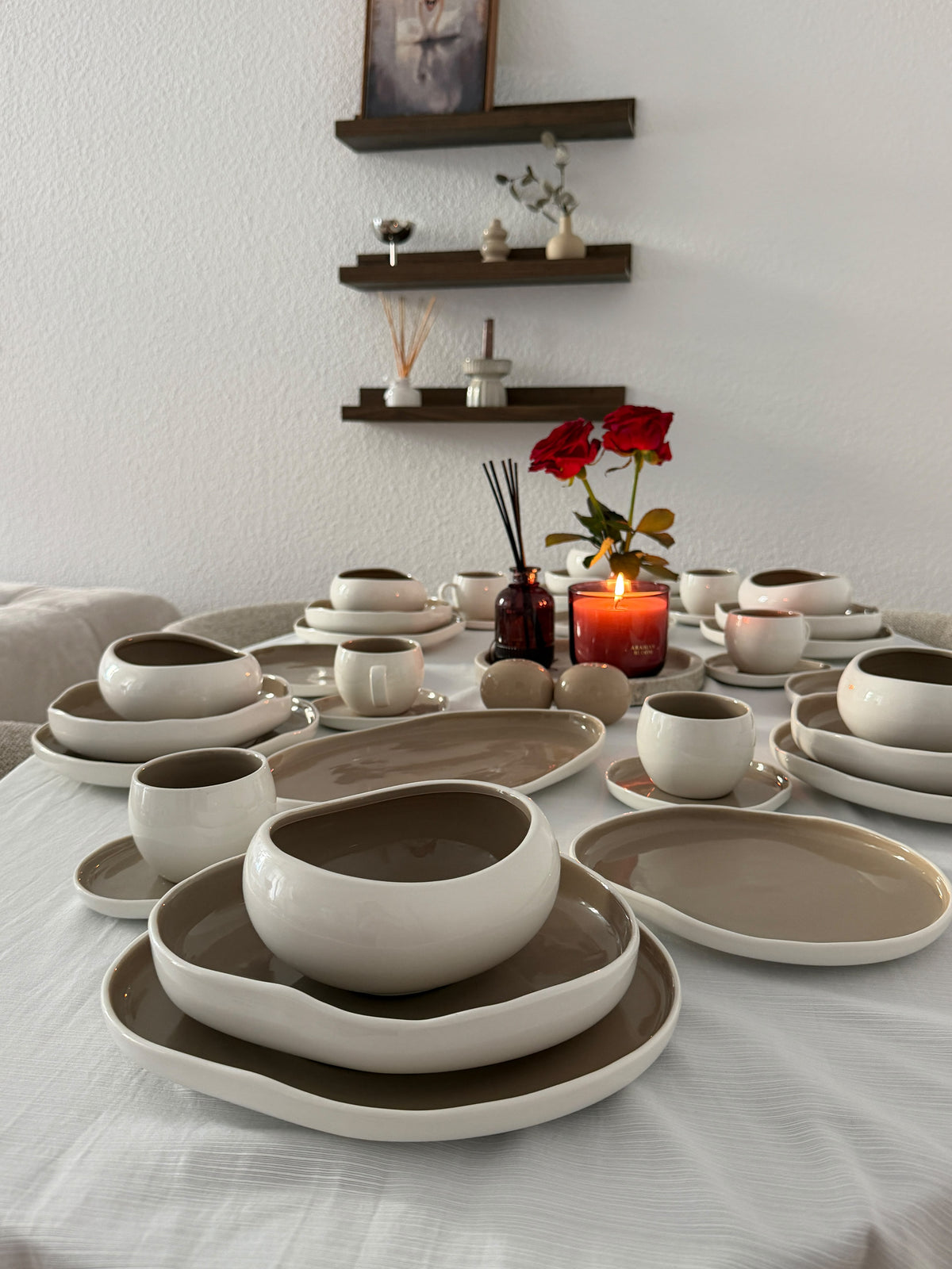 MULEX LIVA Geschirrset Beige/Weiß 27-teilig – für 6 Personen
